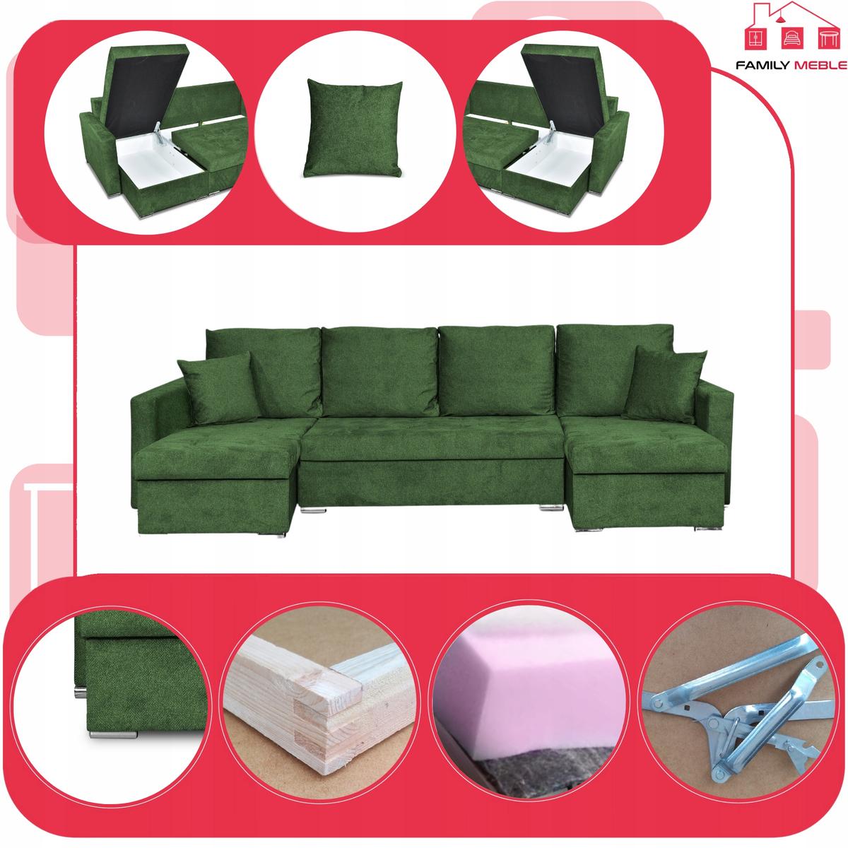 Narożnik Bella BIG 298x74x140 cm kształt U z funkcją spania i przechowywania Angel zielony nr. 4