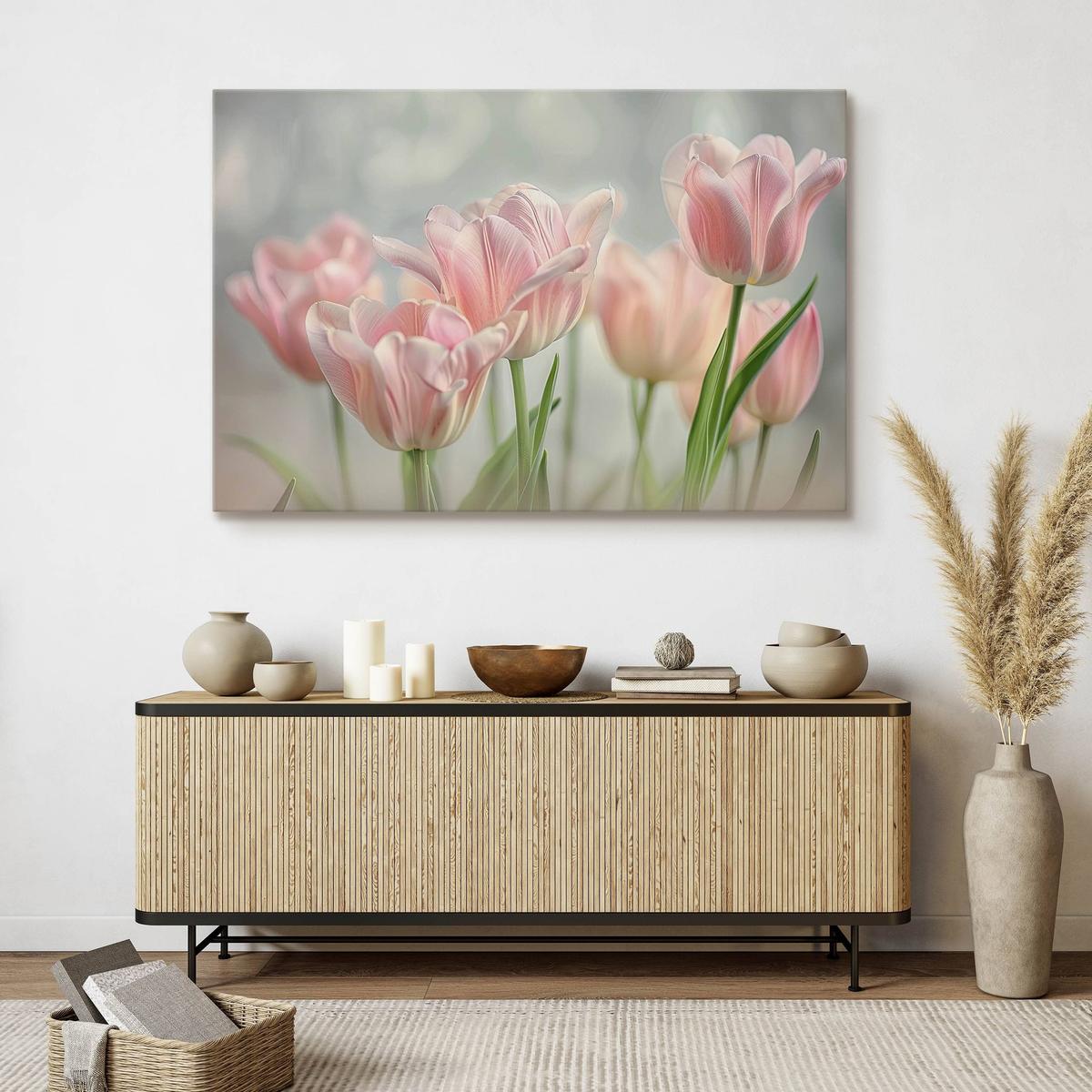 Obraz Na Płótnie Delikatne Różowe Kwiaty Tulipany 100x70 Dekoracja do Salonu nr. 7