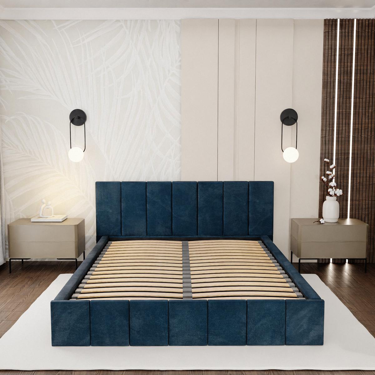 Łóżko tapicerowane 160x200 premium z pojemnikiem do sypialni granatowe wezgłowie 107 cm nr. 5