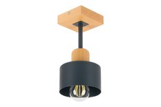 Lampa sufitowa 12 x 12 x 25 cm jednopunktowy spot z drewna i metalu gwint E27 antracytowa do salonu - Miniaturka zdjęcia nr 1