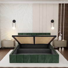Łóżko tapicerowane 140x200 premium z pojemnikiem do sypialni butelkowa zieleń wezgłowie 107 cm - Miniaturka zdjęcia nr 7