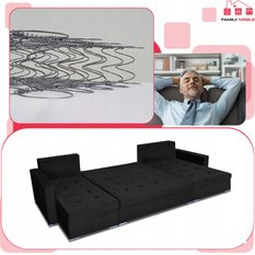Narożnik Varius BIG 297x74x140 cm kształt U z funkcją spania i przechowywania do salonu Royal czarny - Miniaturka zdjęcia nr 5