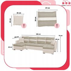 Narożnik Figo BIG 296x74x140 cm kształt U z funkcją spania i przechowywania do salonu Twist beżowy - Miniaturka zdjęcia nr 8