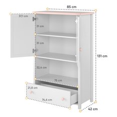 Komoda 85x42x131 cm 2d1s Luna z podwójnymi drzwiczkami półką i szufladą biała do salonu - Miniaturka zdjęcia nr 3