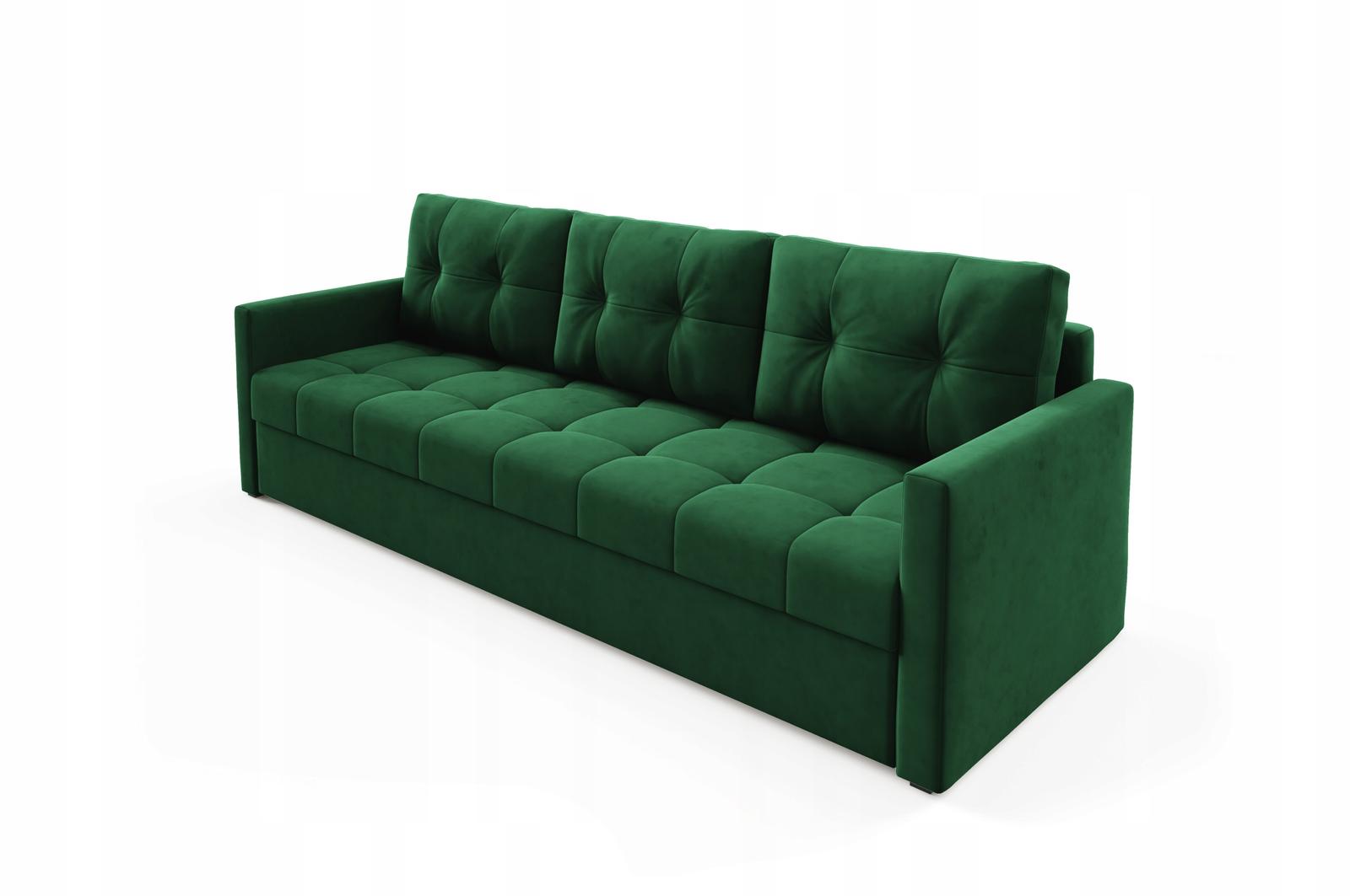 Kanapa IVIO 230x87x86 cm sofa z funkcją spania rozkładana velvet welur zielona do salonu nr. 5