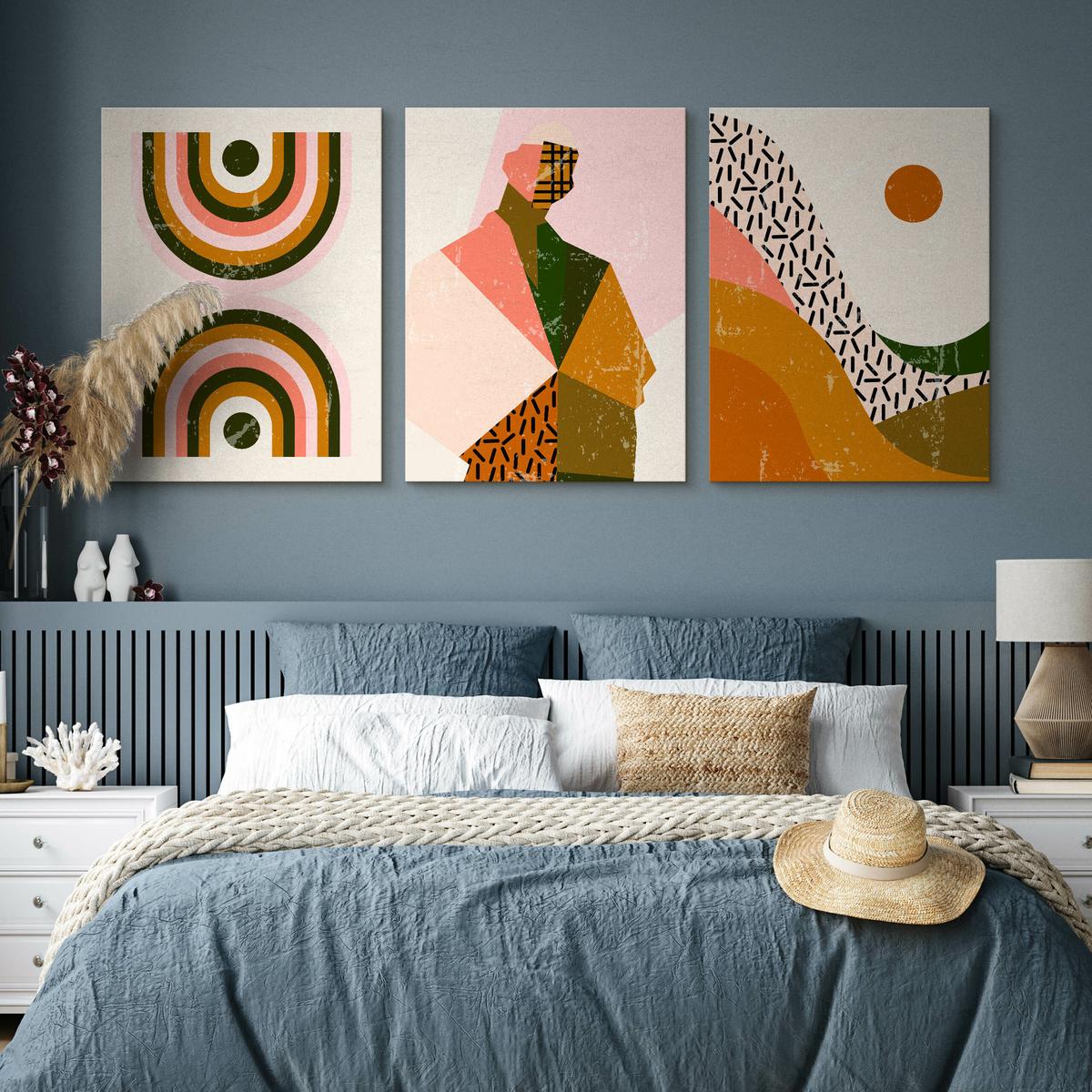 Obrazy Na Ścianę Set Styl Boho Abstrakcja Portret Pejzaż Minimalizm 90x40cm nr. 6