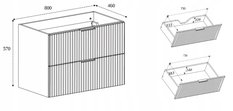Szafka łazienkowa pod umywalkę 80 cm kaszmir wisząca ryflowana 2 szuflady flow - Miniaturka zdjęcia nr 2