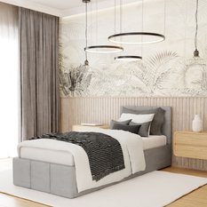 Łóżko Tapicerowane Do Sypialni 90x200cm Podwójne z Pojemnikiem Szary - Miniaturka zdjęcia nr 1