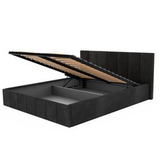 Łóżko tapicerowane 140x200 premium z pojemnikiem do sypialni czarne wezgłowie 107 cm - Miniaturka zdjęcia nr 11