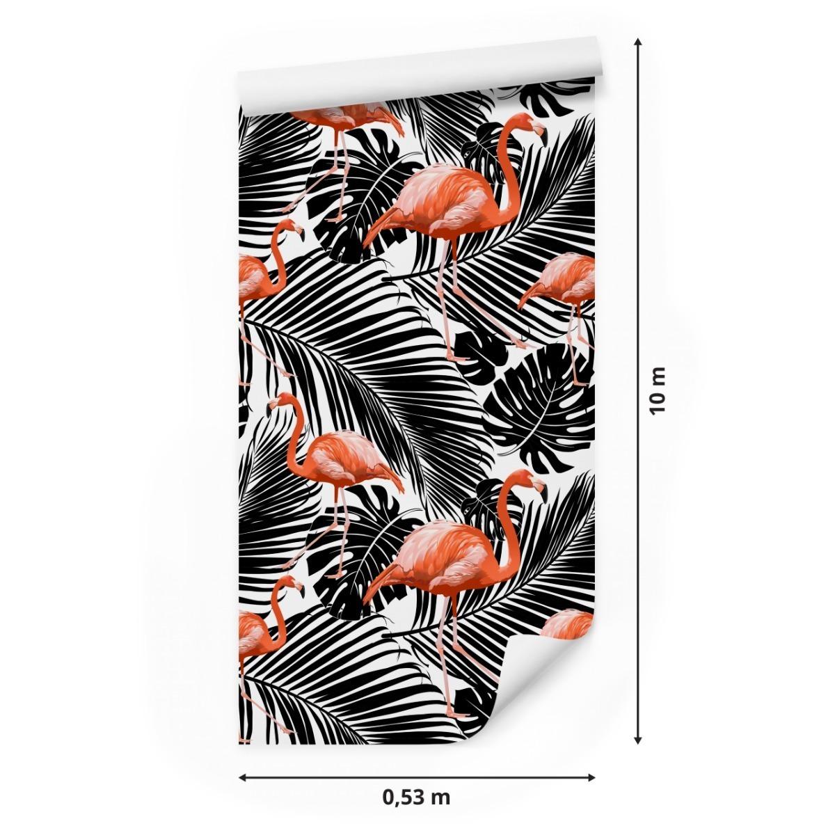 Tapeta Do Salonu Czarne EGZOTYCZNE Liście Flamingi 53x1000  nr. 2