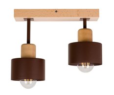 Lampa sufitowa 12 x 30 x 25 cm dwupunktowy spot z drewna i metalu gwint E27 brązowa do salonu - Miniaturka zdjęcia nr 5