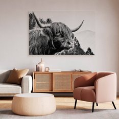 Obraz Do Salonu Krowa Szkocka Czarno-Biały  90x60 Pejzaż Góry Las Natura  - Miniaturka zdjęcia nr 6