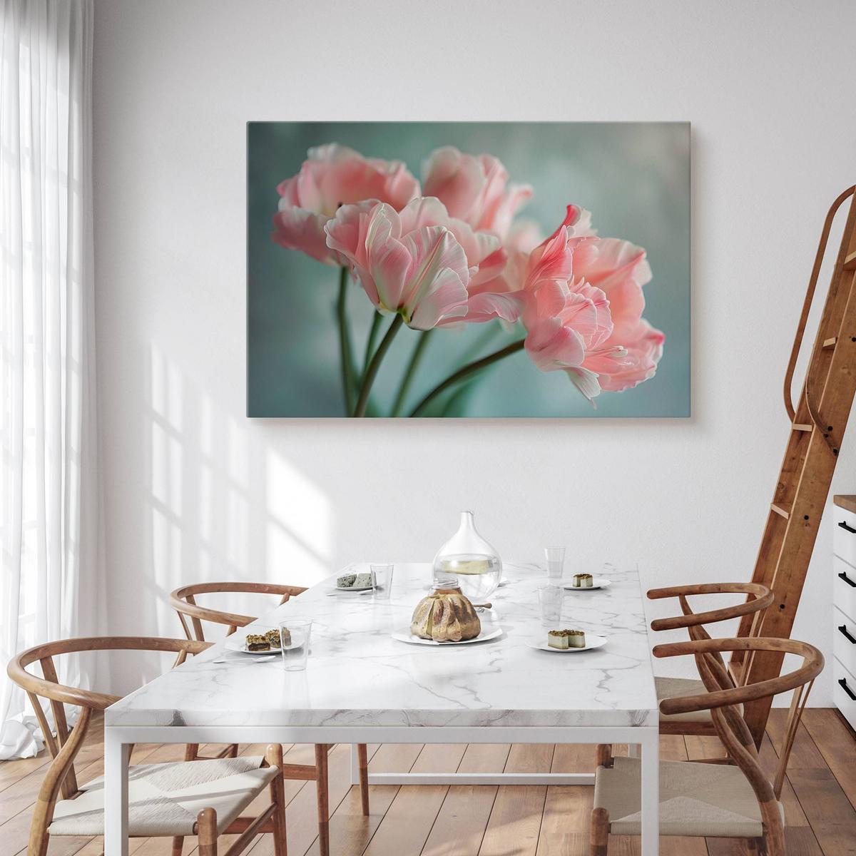 Obraz Na Płótnie Różowe Kwiaty Zielone Tło 90x60 Dekoracja Do salonu nr. 4