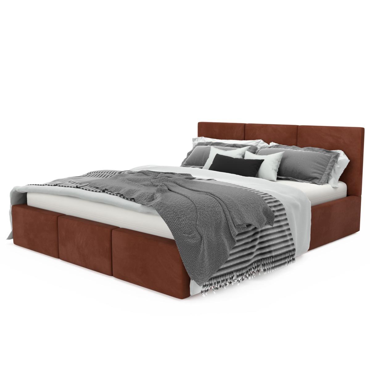 Łóżko tapicerowane 160x200x88 cm do sypialni podwójne schowek na pościel miodowy nr. 10