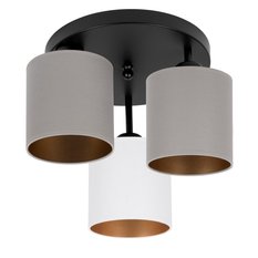 Lampa sufitowa 30x30x31 cm trzypunktowa z abażurami gwint E27 czarna z szaro-białymi abażurami do salonu - Miniaturka zdjęcia nr 1