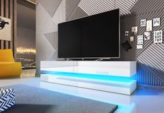 Szafka rtv Fly Le LED 140 cm wisząca do salonu biały mat wysoki połysk - Miniaturka zdjęcia nr 3