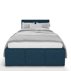 Łóżko Pojedyncze 90x200cm łóżko tapicerowane z pojemnikiem granatowe do sypialni wezgłowie 88 cm - Miniaturka zdjęcia nr 6