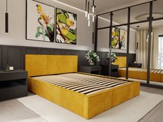 Łóżko tapicerowane do sypialni 180x200x88 cm podwójne z pojemnikiem modne żółte - Miniaturka zdjęcia nr 2