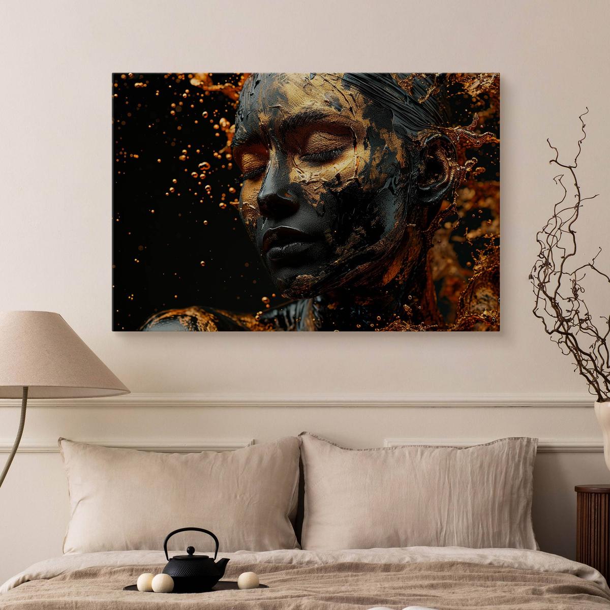 Obraz Na Płótnie Abstrakcyjna Kobieta Złota Farba 90x60 Dekoracja Nowoczesna nr. 5