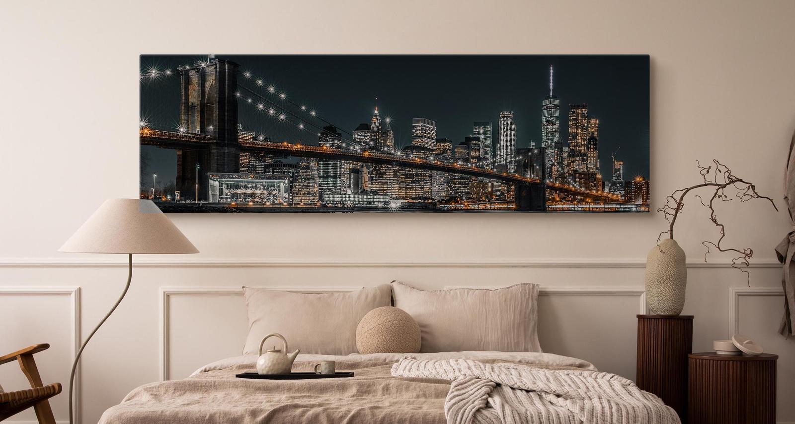 Obraz Do Salonu Nocna Panorama NY Most Brookliński Architektura 145x45cm nr. 5