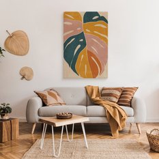 Obraz Na Płótnie Kolorowy Liść Monstery Styl Boho Natura 80x120cm - Miniaturka zdjęcia nr 3