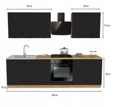 Zestaw mebli kuchennych Mix 260 cm szafki kuchenne górne dolne ryflowane czarny z blatem Dąb Evoke - Miniaturka zdjęcia nr 3