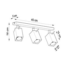 Plafon MERIDA 3 szary 16x6x45cm nowoczesna lampa GU10 do salonu  - Miniaturka zdjęcia nr 4