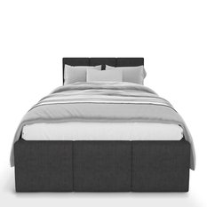 Łóżko Pojedyncze 90x200cm łóżko tapicerowane z pojemnikiem grafitowe do sypialni wezgłowie 100 cm - Miniaturka zdjęcia nr 6