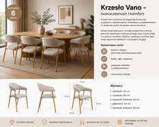 6x Krzesło tapicerowane do jadalni VANO zestaw krzeseł stelaż kolor dąb, tkanina szenil jasny beż - Miniaturka zdjęcia nr 4