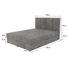 Łóżko kontynentalne 180x200x113 cm tapicerowane podwójne z materacem szare - Miniaturka zdjęcia nr 16