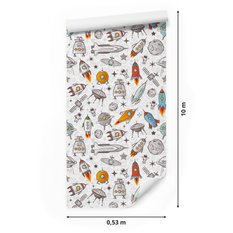 Tapeta W Rolce RAKIETY Satelity Astronauci Szkic  - Miniaturka zdjęcia nr 2