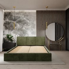 Łóżko tapicerowane do sypialni 180x200x88 cm podwójne z pojemnikiem modne khaki - Miniaturka zdjęcia nr 9