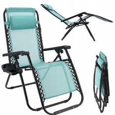 Leżak fotel składany ogrodowy plażowy zagłówek niebieski ZERO GRAVITY