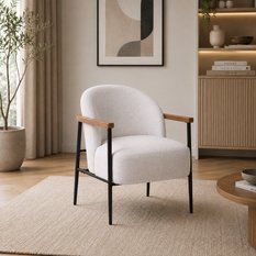Fotel VERO tapicerowany ze sprężynami 62x75x79 cm drewniane podłokietniki nogi czarne, białoszary - Miniaturka zdjęcia nr 1
