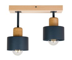 Lampa sufitowa 12 x 30 x 25 cm dwupunktowy spot z drewna i metalu gwint E27 antracytowa do salonu - Miniaturka zdjęcia nr 5