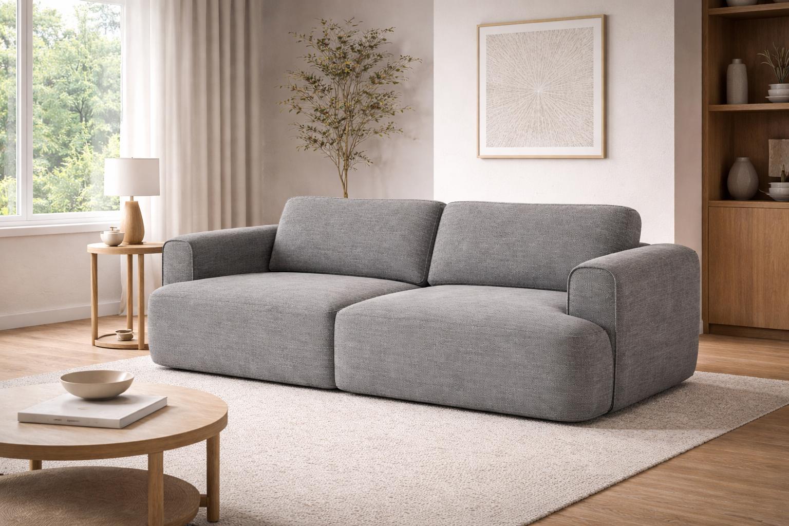 Kanapa z funkcją spania ITALY 253x110x71 cm trzyosobowa sofa rozkładana tkanina FLOW szary