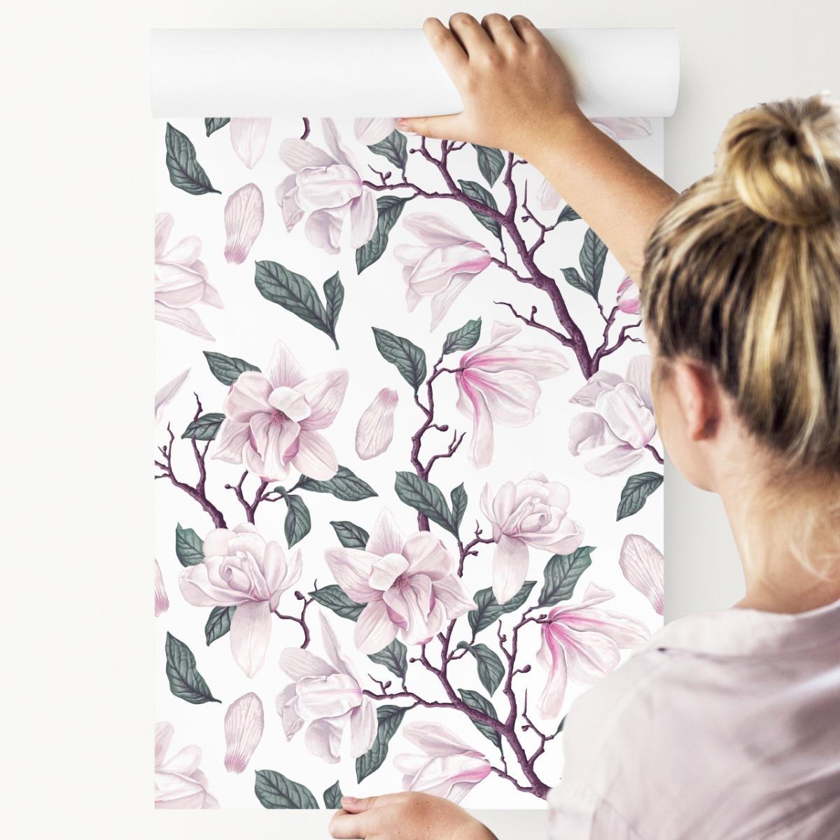 Tapeta do sypialni malowane kwiaty MAGNOLIA natura  nr. 5