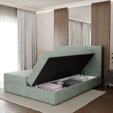 Łóżko kontynentalne 180x200x113 cm tapicerowane podwójne z materacem miętowe - Miniaturka zdjęcia nr 4
