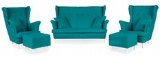 Zestaw wypoczynkowy mebli ARI 149x104x92 cm uszak sofa fotele pufy do salonu Enjoy turkusowy