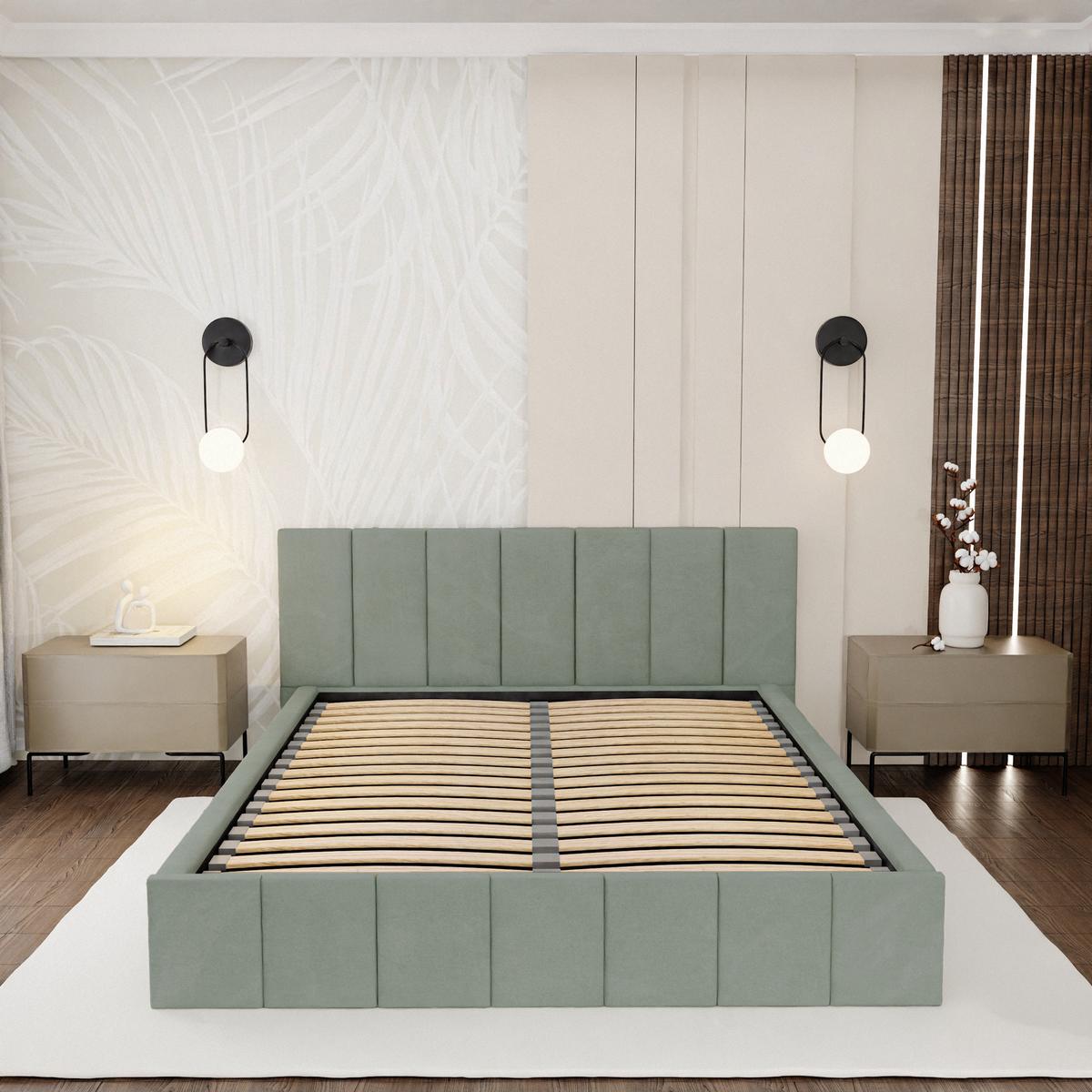 Łóżko tapicerowane 140x200 premium z pojemnikiem do sypialni miętowe wezgłowie 107 cm nr. 5