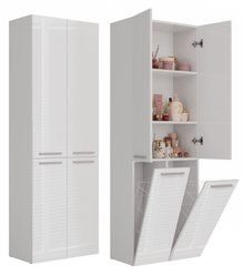 Słupek łazienkowy NEL DD 2K 174x60x30 cm szafka łazienkowa podwójny kosz na pranie regał biały połysk - Miniaturka zdjęcia nr 1