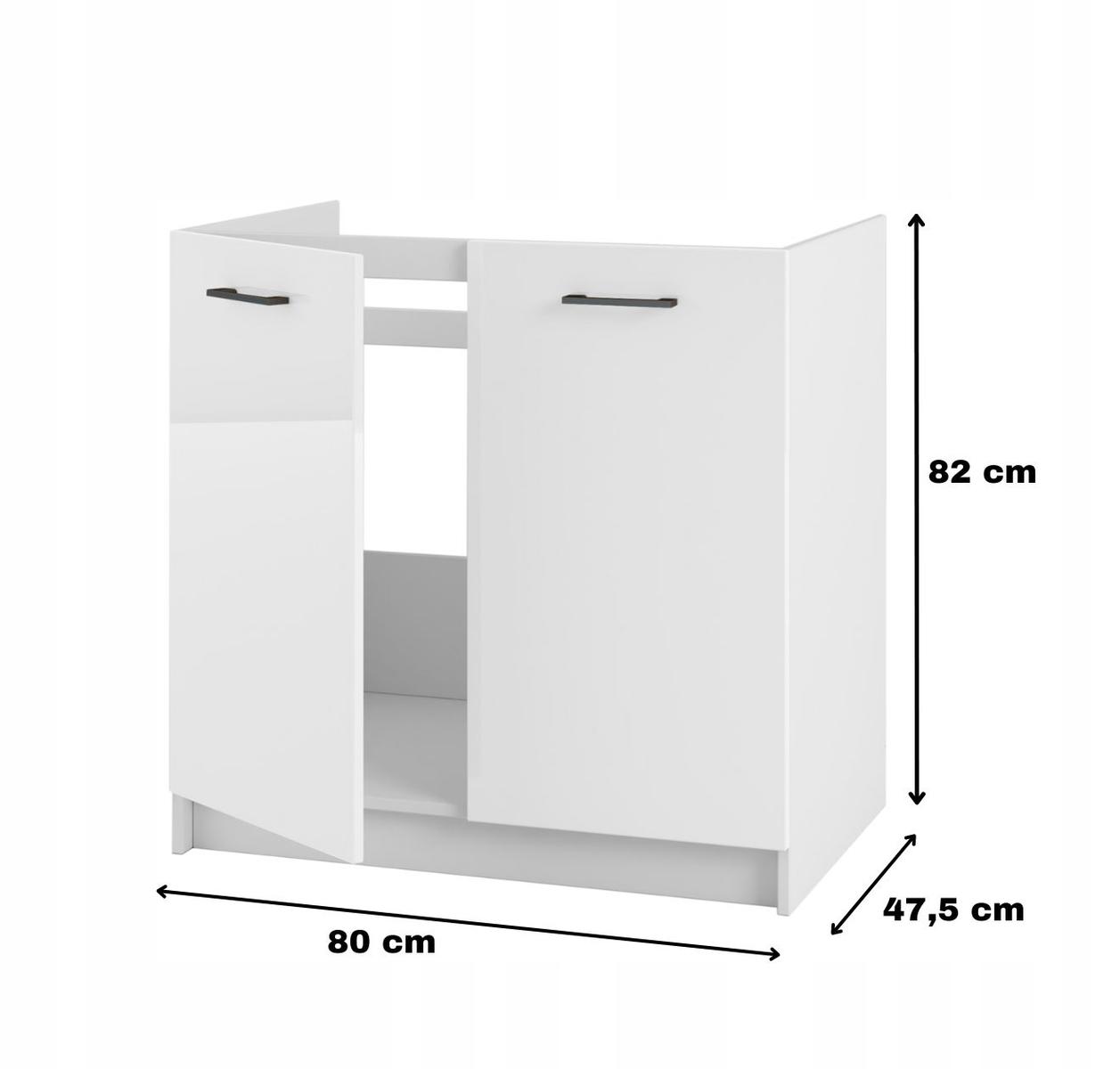 Szafka kuchenna stojąca dolna 80x47,5x82 cm biały akryl połysk bez blatu pod zlew 