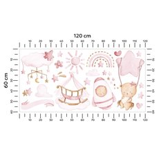 Naklejki Na Ścianę Dla Dzieci Misie Różowe 120x60 Chmurki Rakieta ZESTAW - Miniaturka zdjęcia nr 2