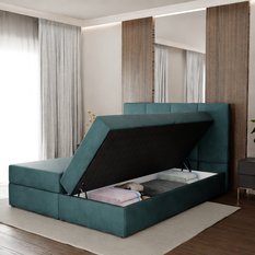 Łóżko kontynentalne 180x200x113 cm tapicerowane podwójne z materacem turkusowe - Miniaturka zdjęcia nr 4
