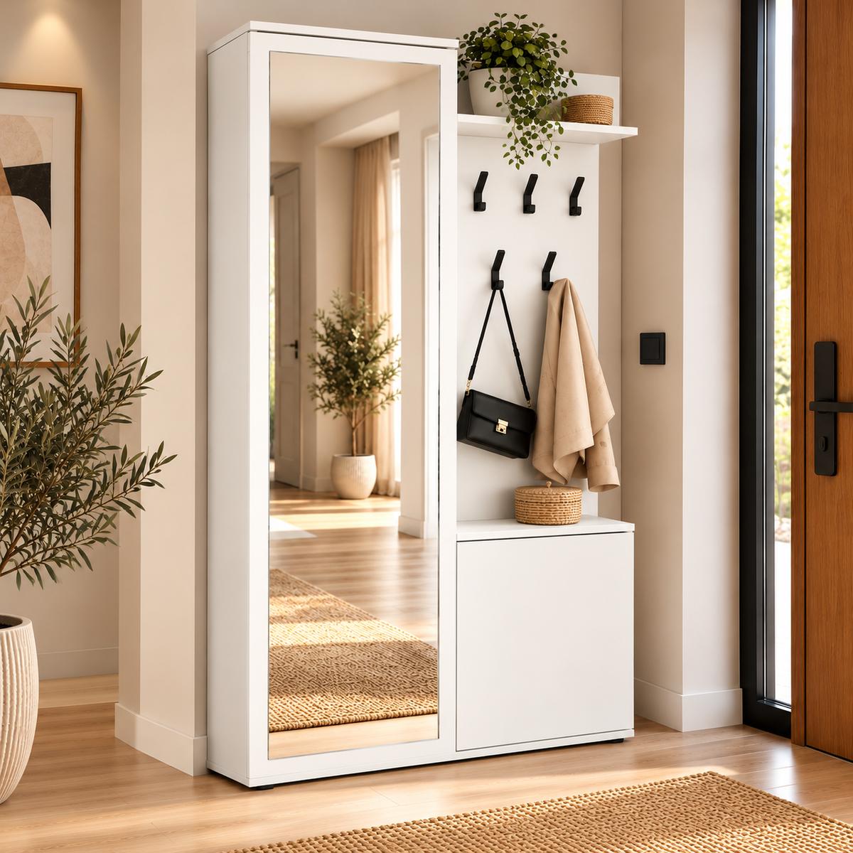 Garderoba do przedpokoju DUO 180x95x35 cm z lustrem wieszakami szafka na buty biały, lewa nr. 1