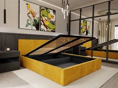 Łóżko tapicerowane do sypialni 180x200x110 cm podwójne z pojemnikiem modne żólte - Miniaturka zdjęcia nr 4