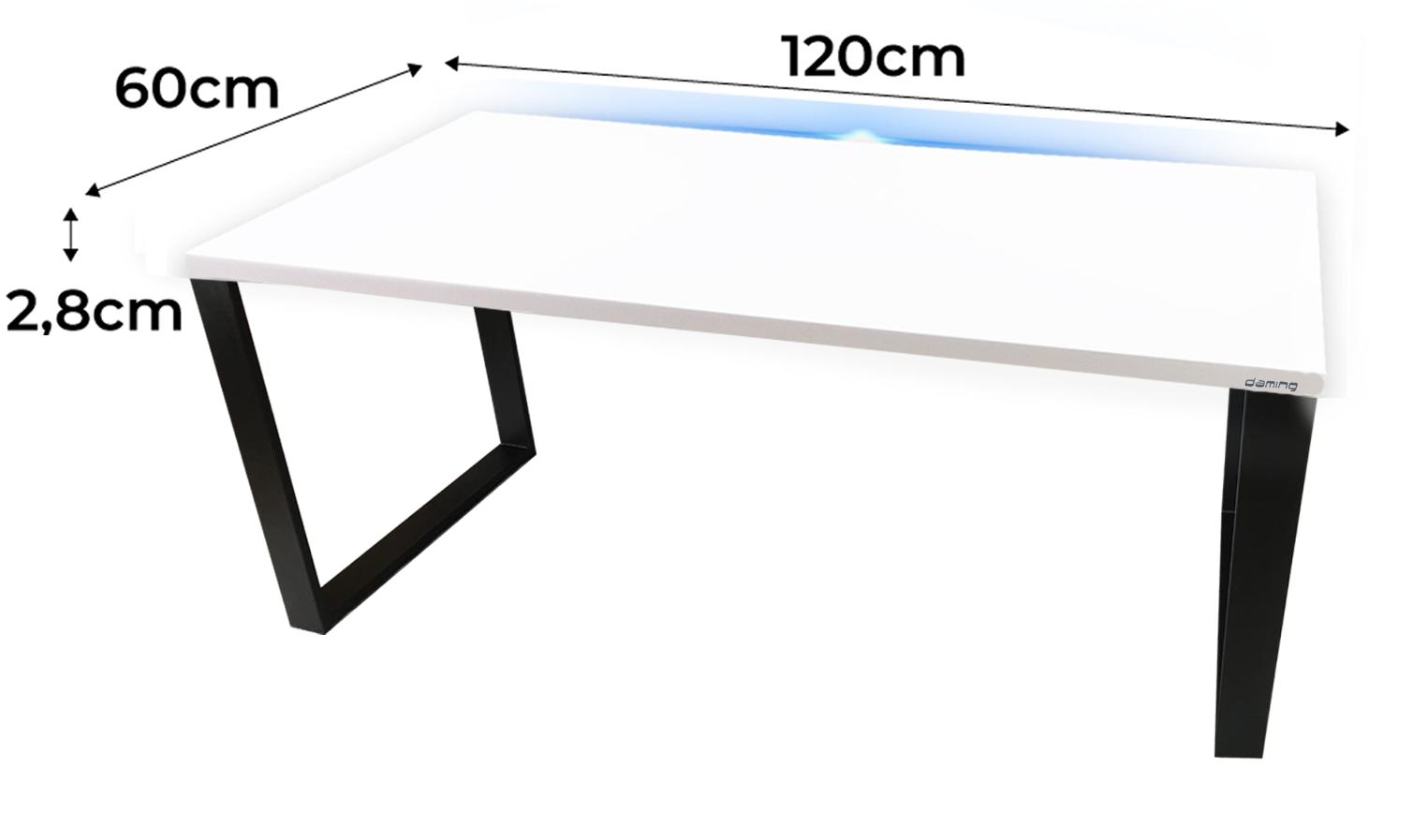 Biurko gamingowe model 1 Top 120x60x2.8 cm białe loftowe led stabilne do pokoju gracza nr. 2