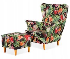 Fotel Uszak z podnóżkiem piękne kolory kwiatów