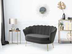 Sofa dwuosobowa 158x54x85cm muszla welurowa do salonu KRONOS szary - Miniaturka zdjęcia nr 2