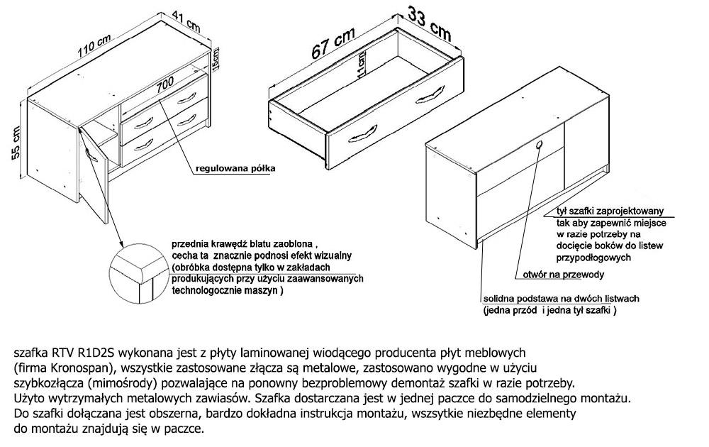 Komoda RTV R1D2S ROBERTO K027 55x110x41 cm dąb sonoma biała do salonu nr. 4